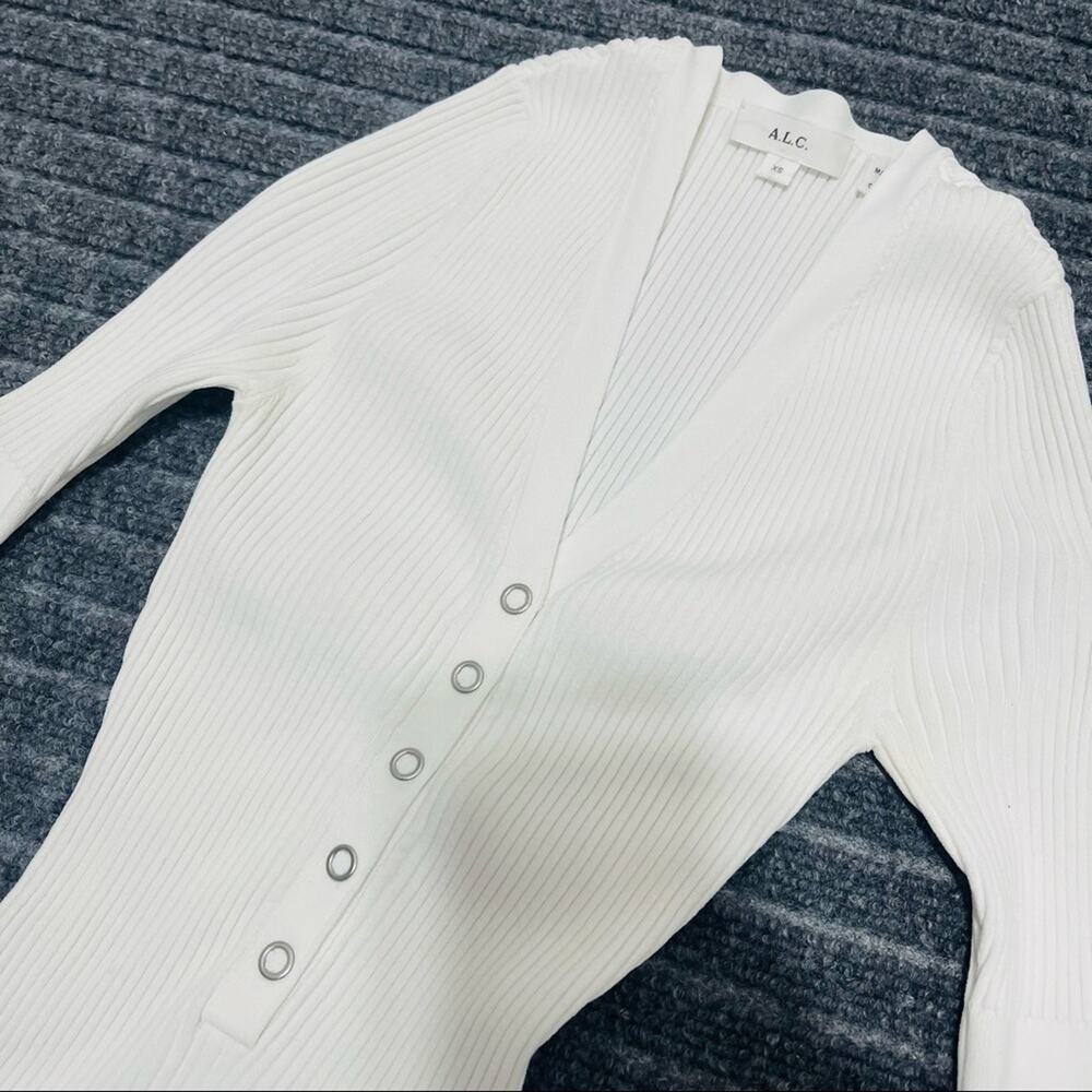 A.L.C. White Toni Ribbed-Knit Bodysuit Size XS Snap Button - Picture 10 of 15